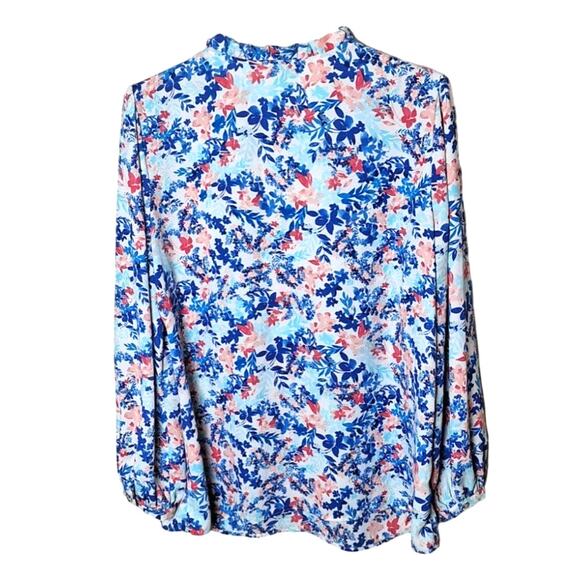 Talbots Women 1x Multi- colored Floral Balloon Sleeve Ruffle Lightweight Blouse - Picture 2 of 5